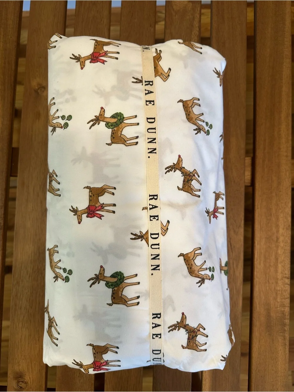 Rae Dunn White Holiday Reindeer Bedding Set with Brown and Red Accents | Twin